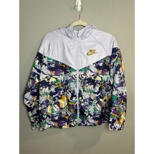 Nike Kids Girls‎ XL Floral Print Windbreaker Jacket Lightweight Lilac Gold Logo
